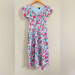 🌷Ann Taylor Light Blue Strawberry Cherry Print Cotton Maxi Midi Dress Petite 0